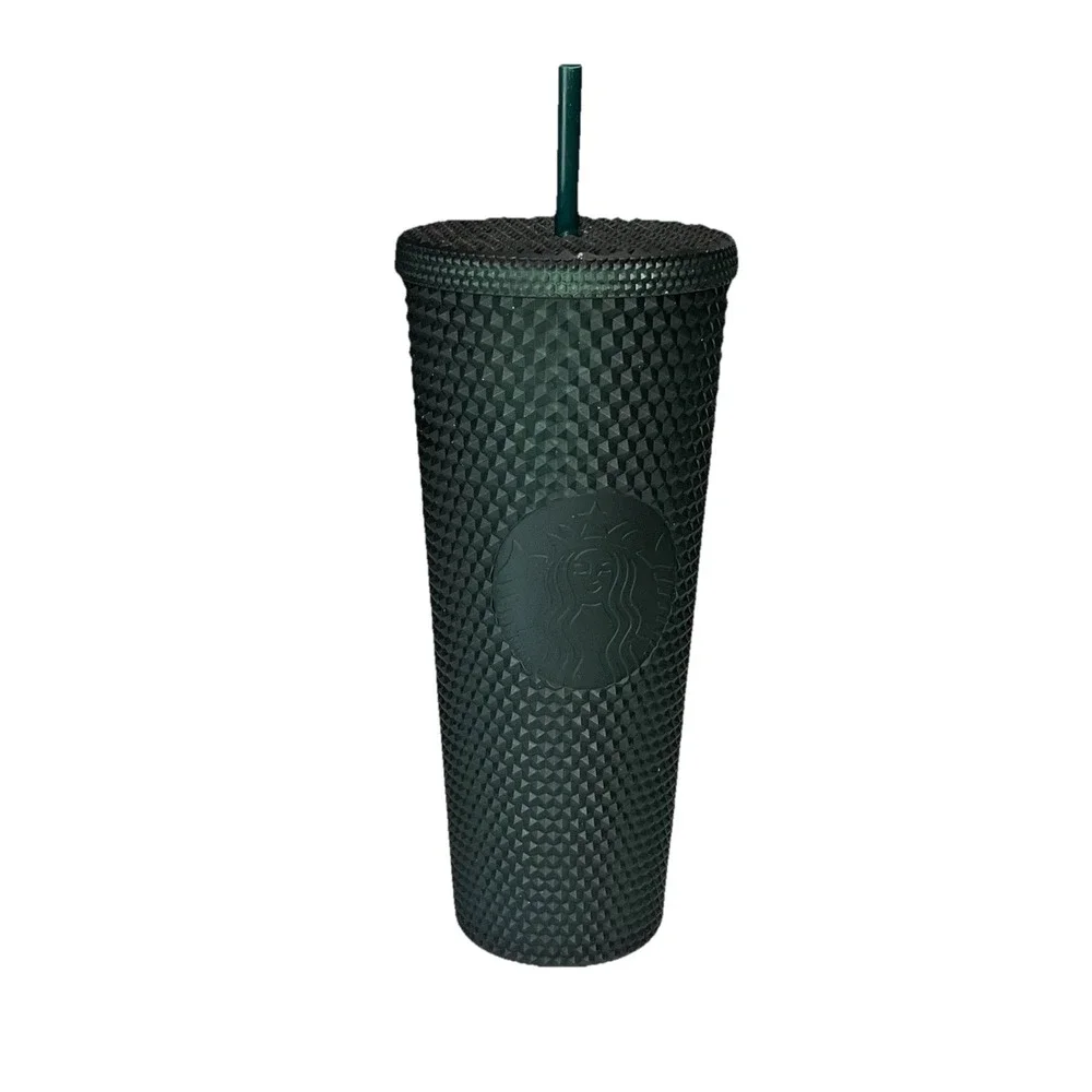 Starbucks Matte Dark Green‎ Studded Tumbler 24oz Cold Cup 2021 Used w/ Straw